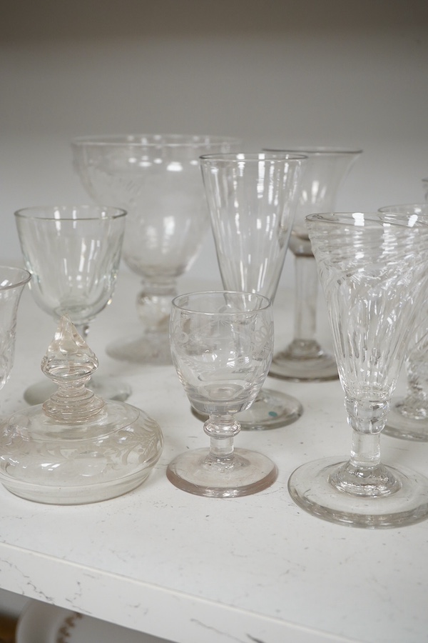 A collection of various Georgian and later wine glasses